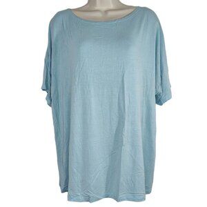 Piko 1988 Oversize Lagenlook Blue Knit Top Women Size M Short Sleeve Boatneck